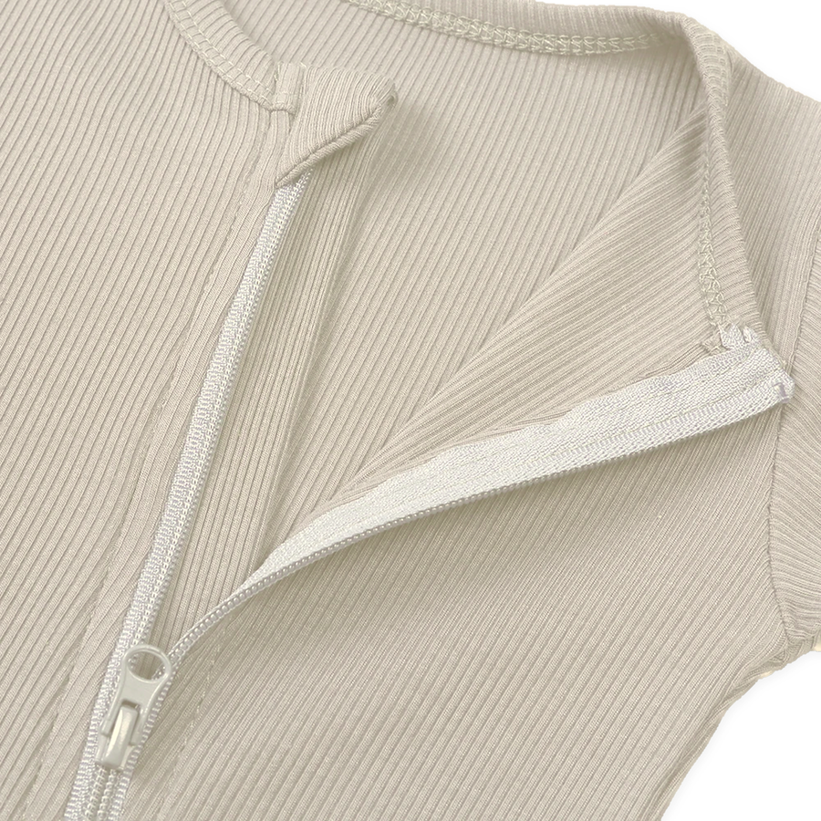 Ribbed Neutrals Heavyweight Romper — Cream — Zipper detail — image 3