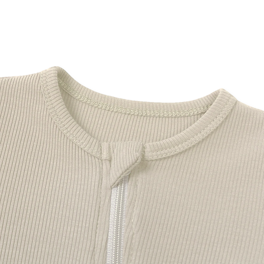 Ribbed Neutrals Heavyweight Romper — Cream — Zipper detail — image 4