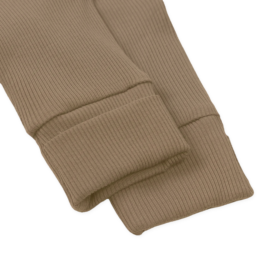 Ribbed Neutrals Heavyweight Romper — Taupe — Cuff and foot detail — image 7