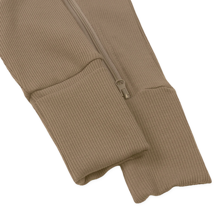 Ribbed Neutrals Heavyweight Romper — Taupe — Cuff and foot detail — image 9