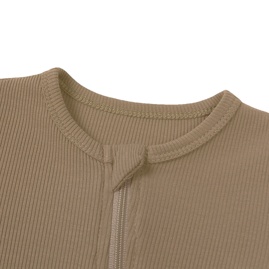 Ribbed Neutrals Heavyweight Romper — Taupe — Zipper detail — image 4