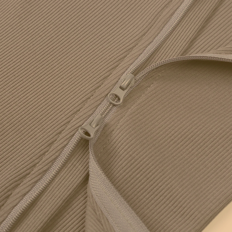 Ribbed Neutrals Heavyweight Romper — Taupe — Zipper detail — image 5