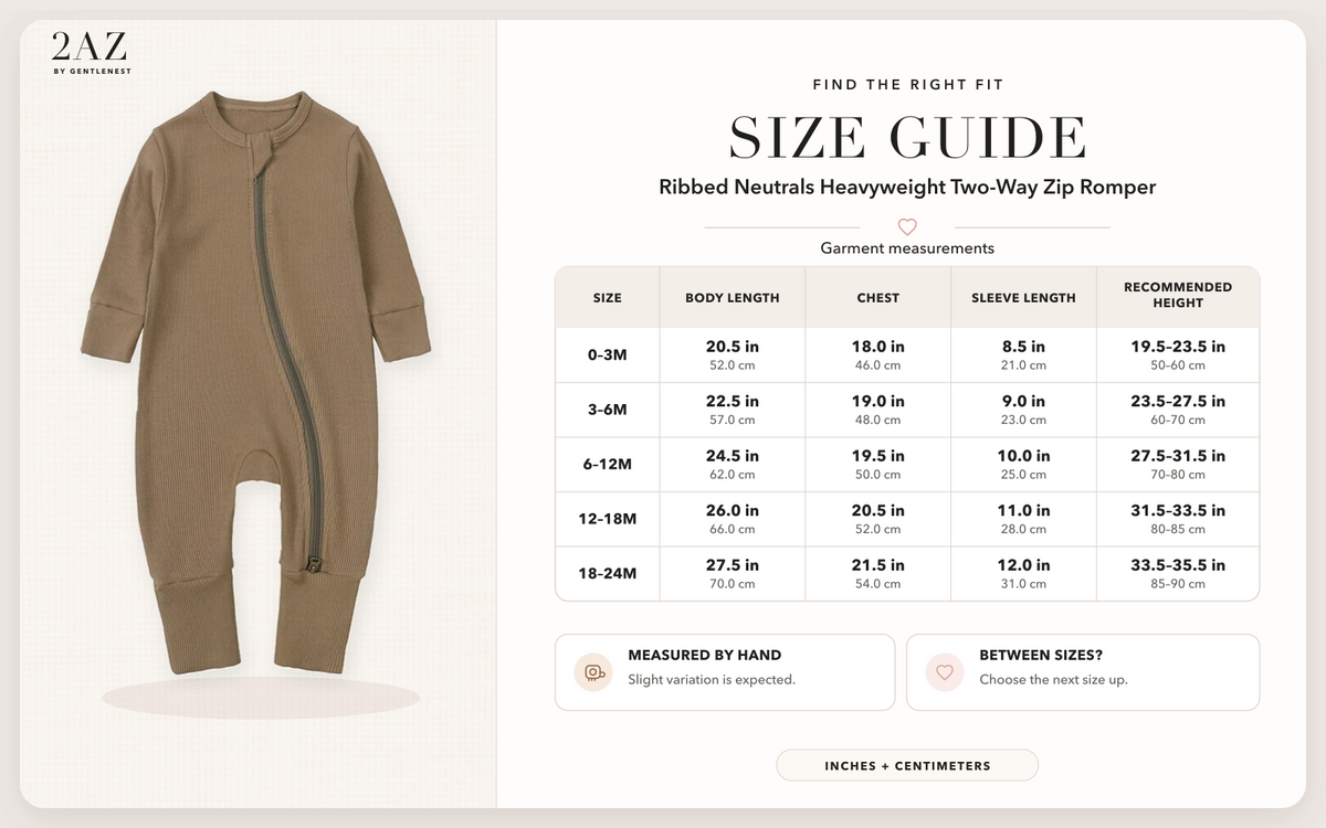 Product-specific size guide for Ribbed Neutrals Heavyweight Romper