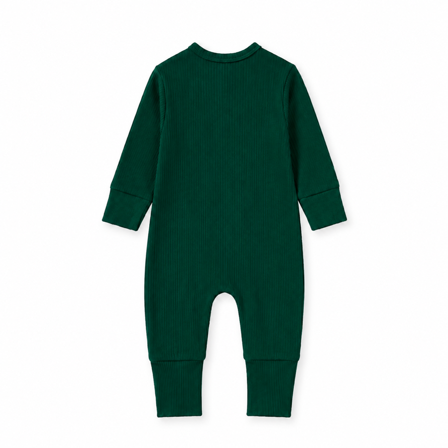 Ribbed Botanical Heavyweight Romper — Forest Green — Back view — image 2