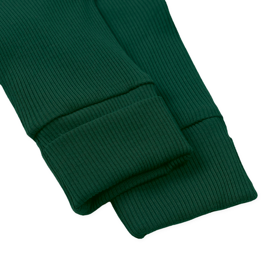 Ribbed Botanical Heavyweight Romper — Forest Green — Cuff and foot detail — image 7