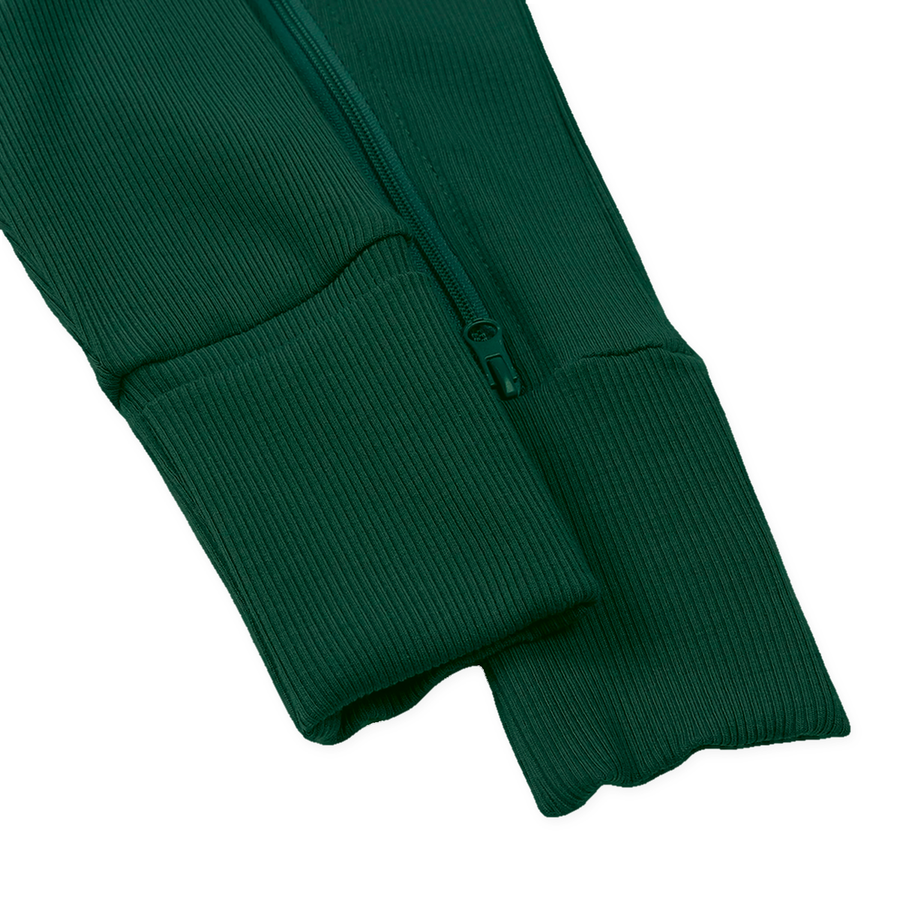 Ribbed Botanical Heavyweight Romper — Forest Green — Cuff and foot detail — image 9