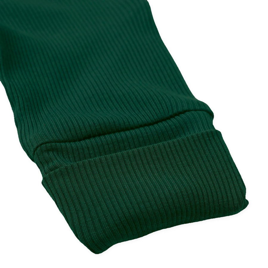 Ribbed Botanical Heavyweight Romper — Forest Green — Cuff and foot detail — image 8