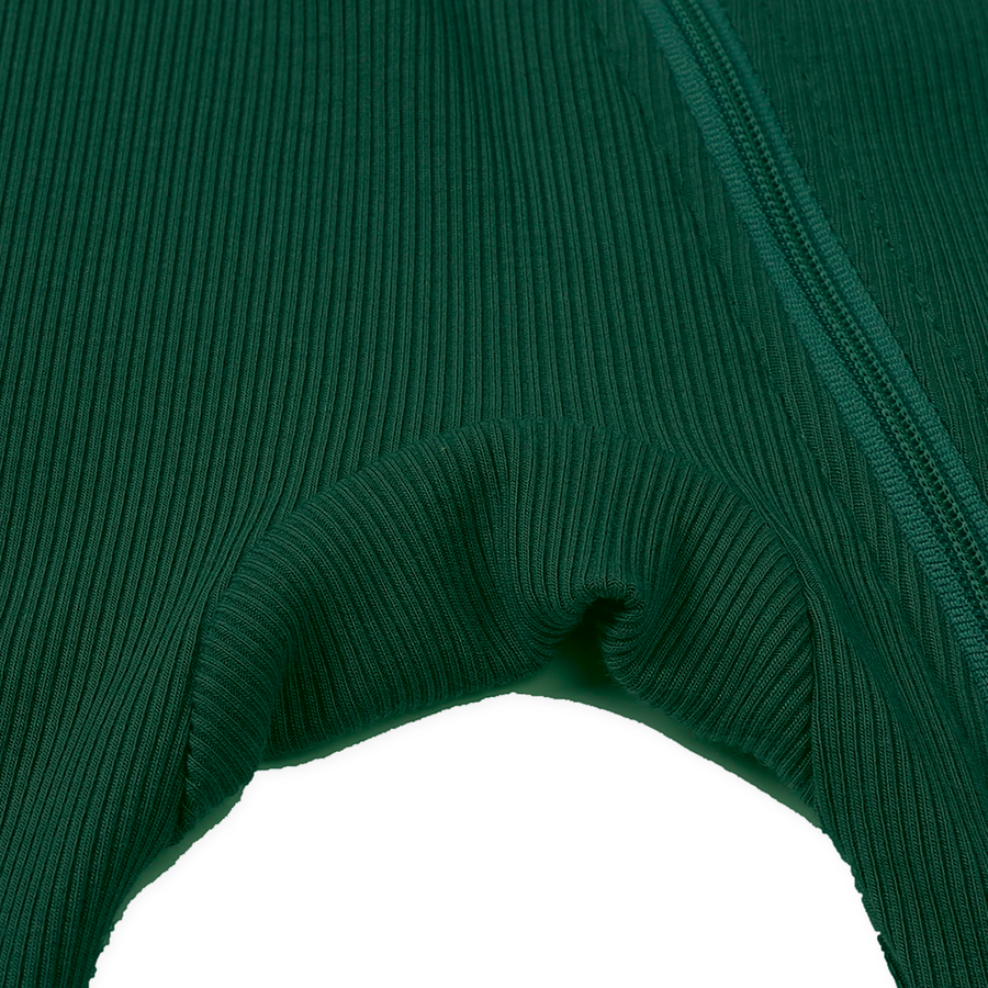 Ribbed Botanical Heavyweight Romper — Forest Green — Gusset and seam detail — image 11