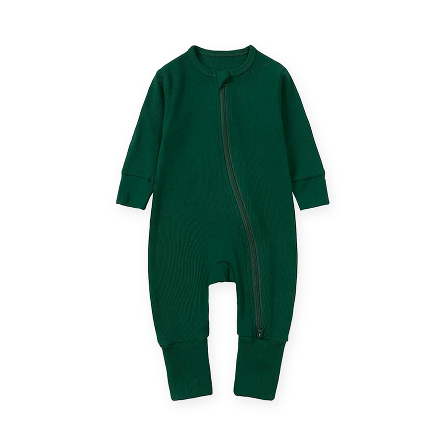 Ribbed Botanical Heavyweight Romper — Forest Green — Front view — image 1