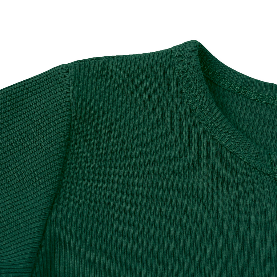 Ribbed Botanical Heavyweight Romper — Forest Green — Neckline and seam detail — image 6