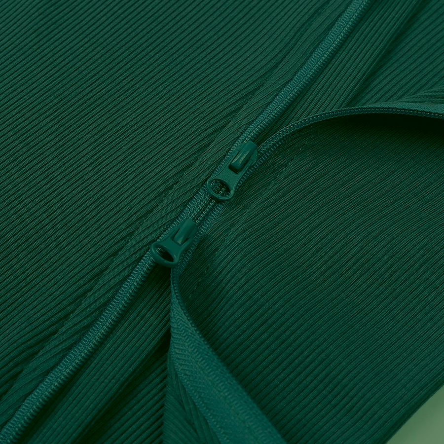 Ribbed Botanical Heavyweight Romper — Forest Green — Zipper detail — image 5