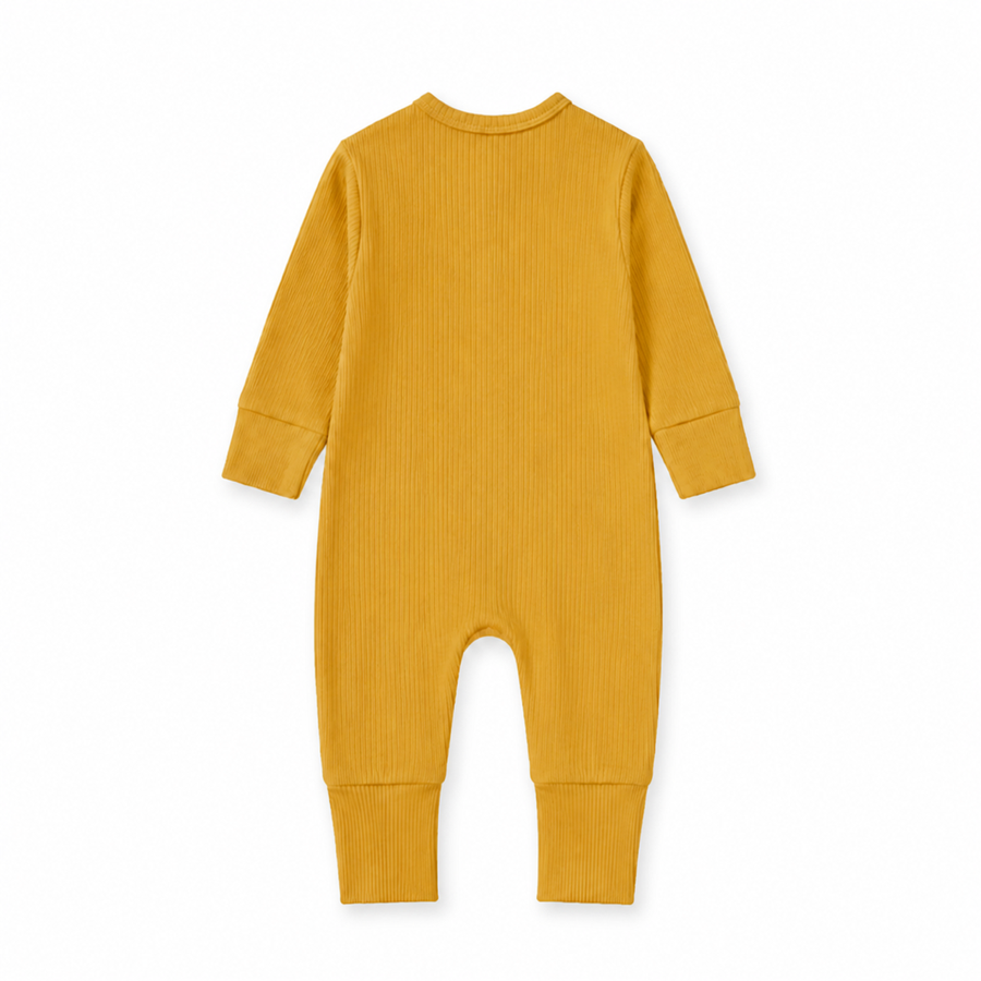 Ribbed Botanical Heavyweight Romper — Golden Mustard — Back view — image 2