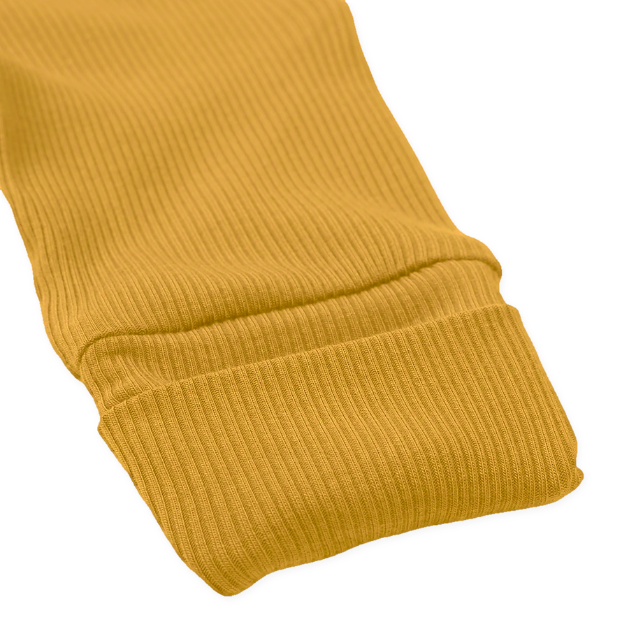 Ribbed Botanical Heavyweight Romper — Golden Mustard — Cuff and foot detail — image 8