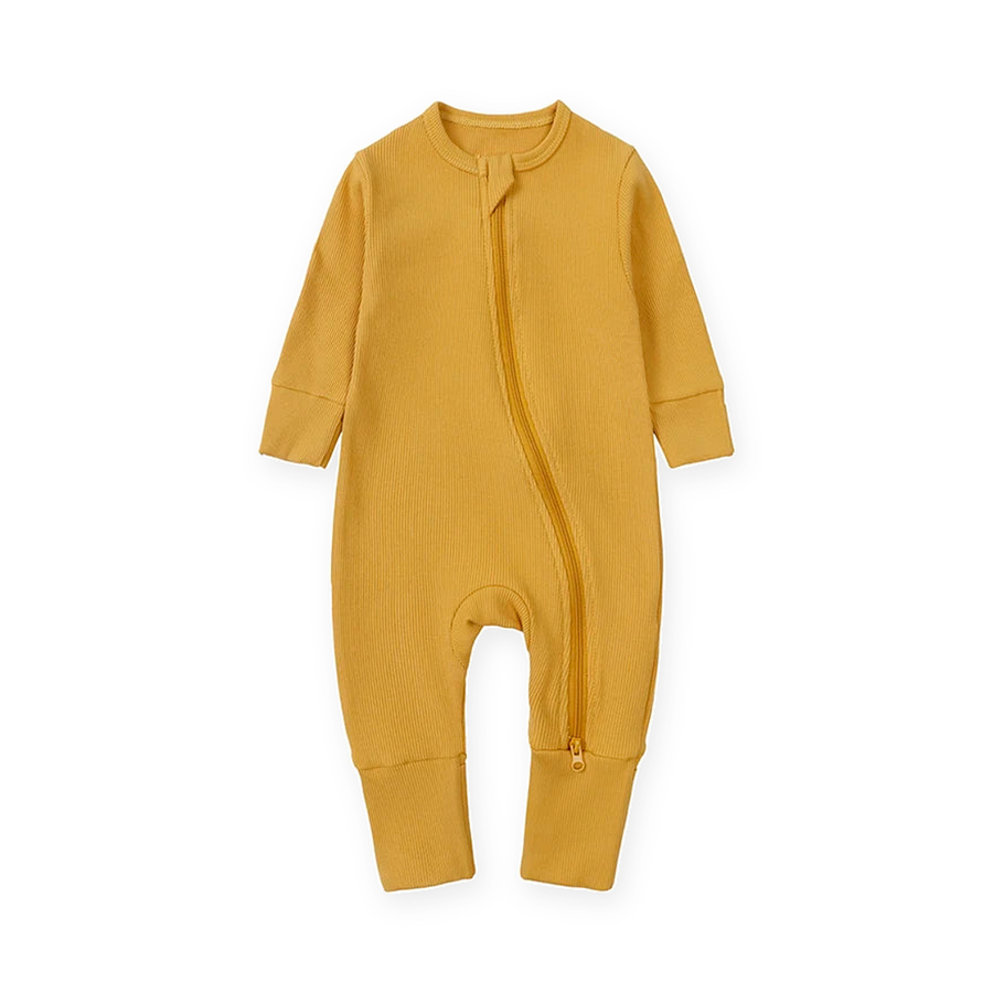 Ribbed Botanical Heavyweight Romper — Golden Mustard — Front view — image 1
