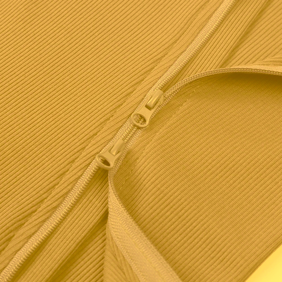 Ribbed Botanical Heavyweight Romper — Golden Mustard — Zipper detail — image 5