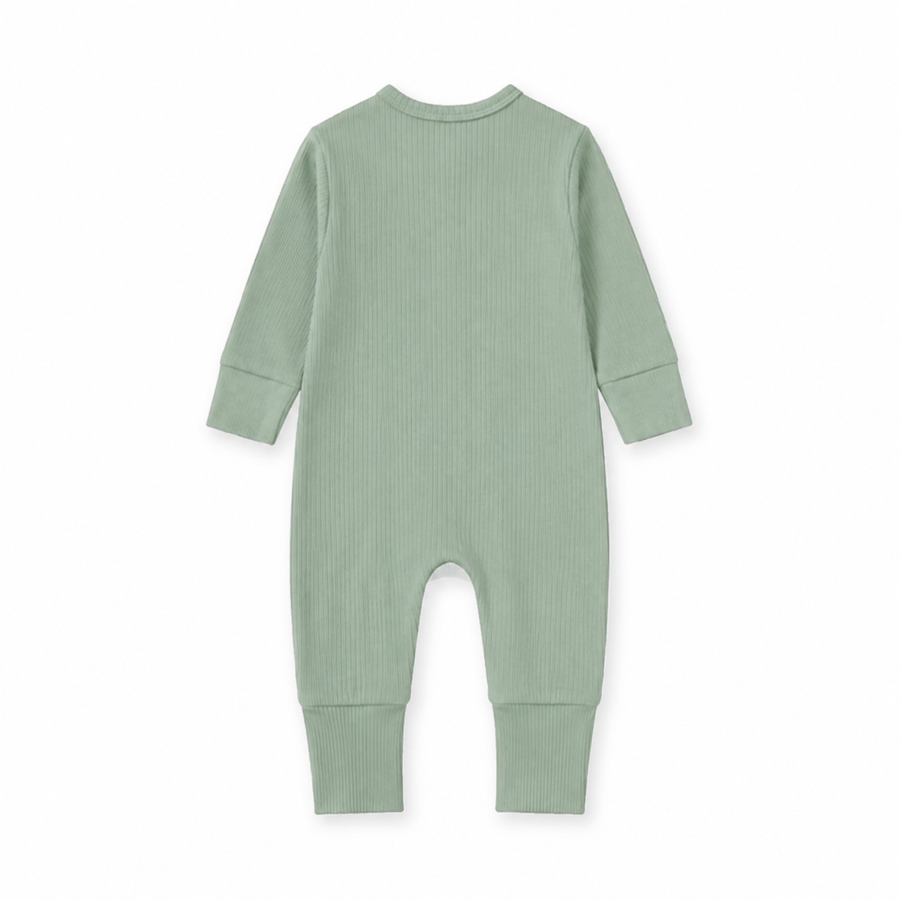 Ribbed Botanical Heavyweight Romper — Sage — Back view — image 2