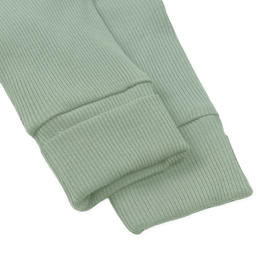 Ribbed Botanical Heavyweight Romper — Sage — Cuff and foot detail — image 7