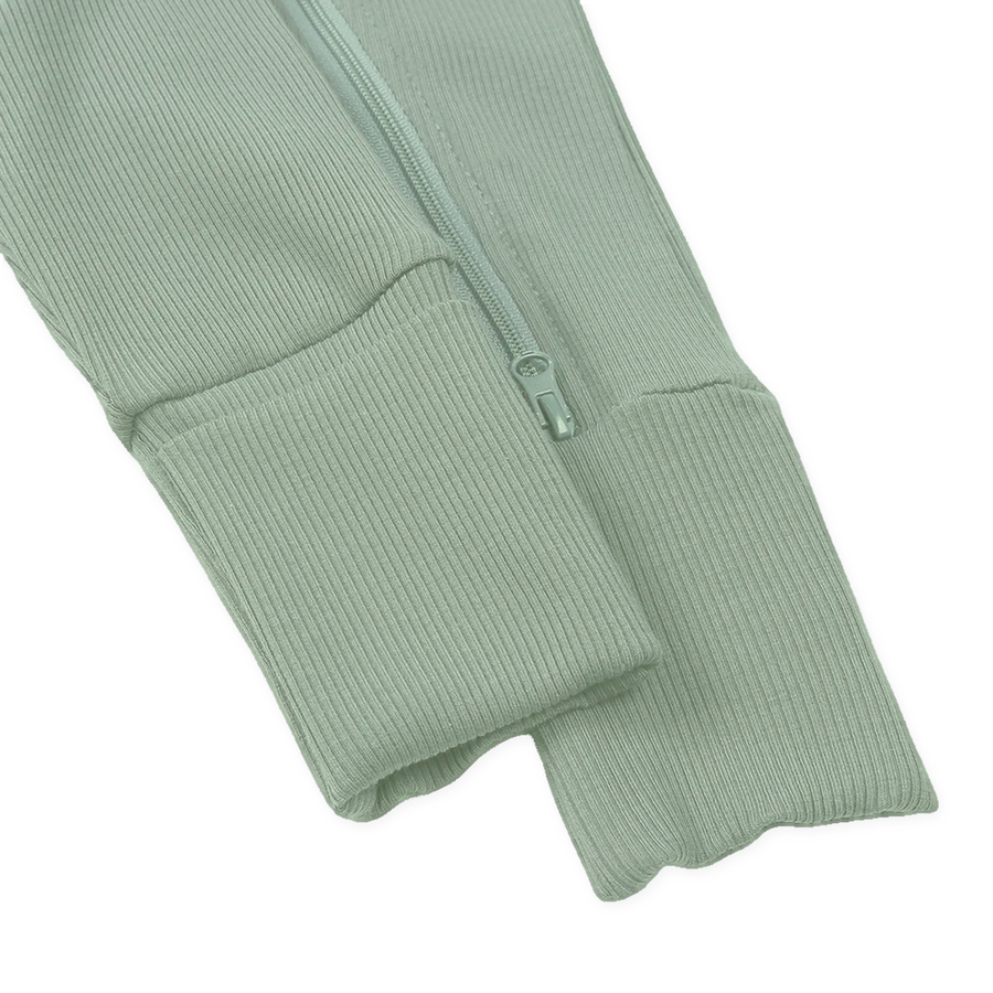 Ribbed Botanical Heavyweight Romper — Sage — Cuff and foot detail — image 9