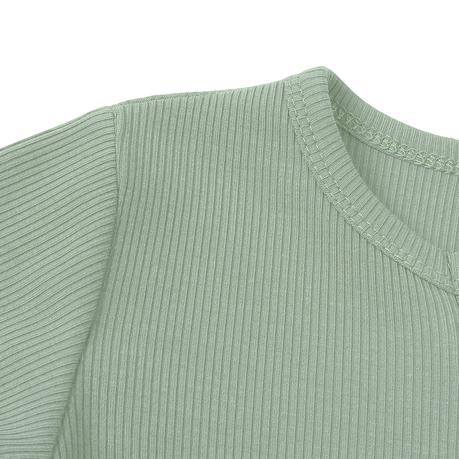 Ribbed Botanical Heavyweight Romper — Sage — Neckline and seam detail — image 6