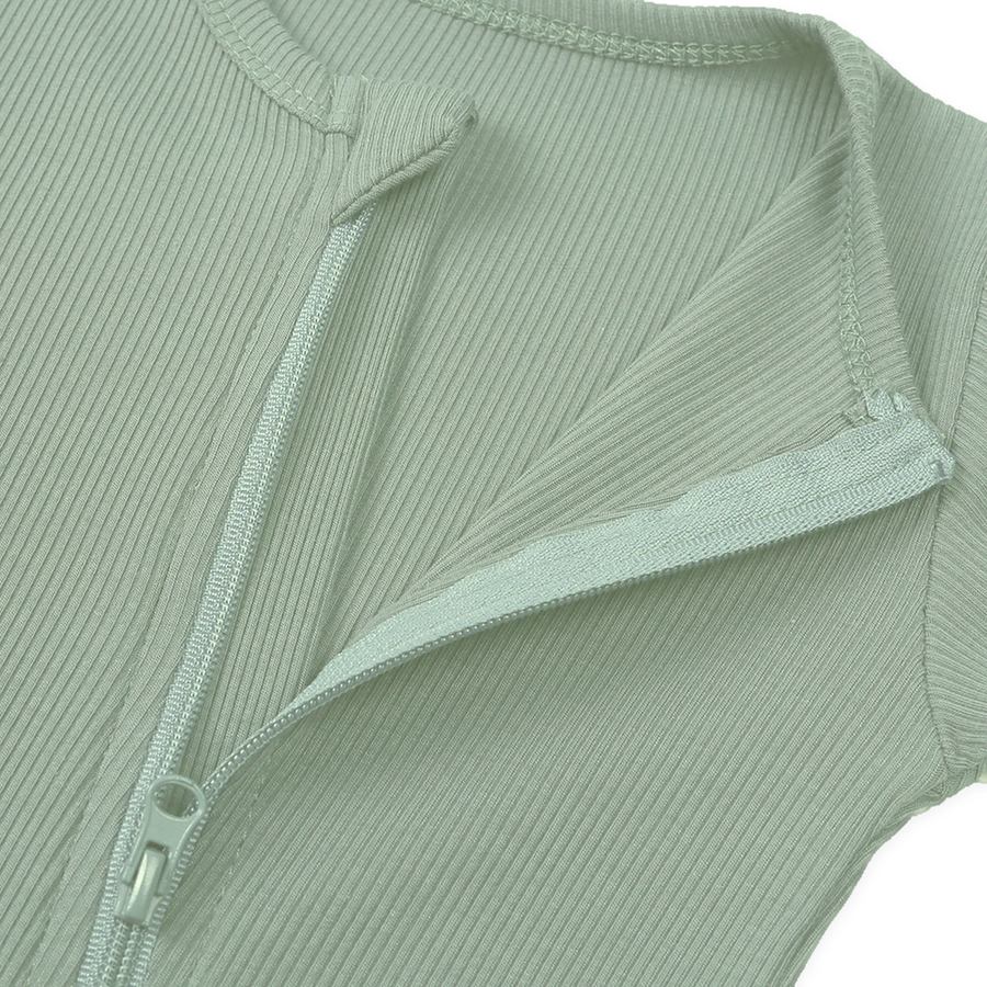 Ribbed Botanical Heavyweight Romper — Sage — Zipper detail — image 3