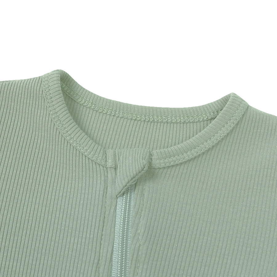 Ribbed Botanical Heavyweight Romper — Sage — Zipper detail — image 4