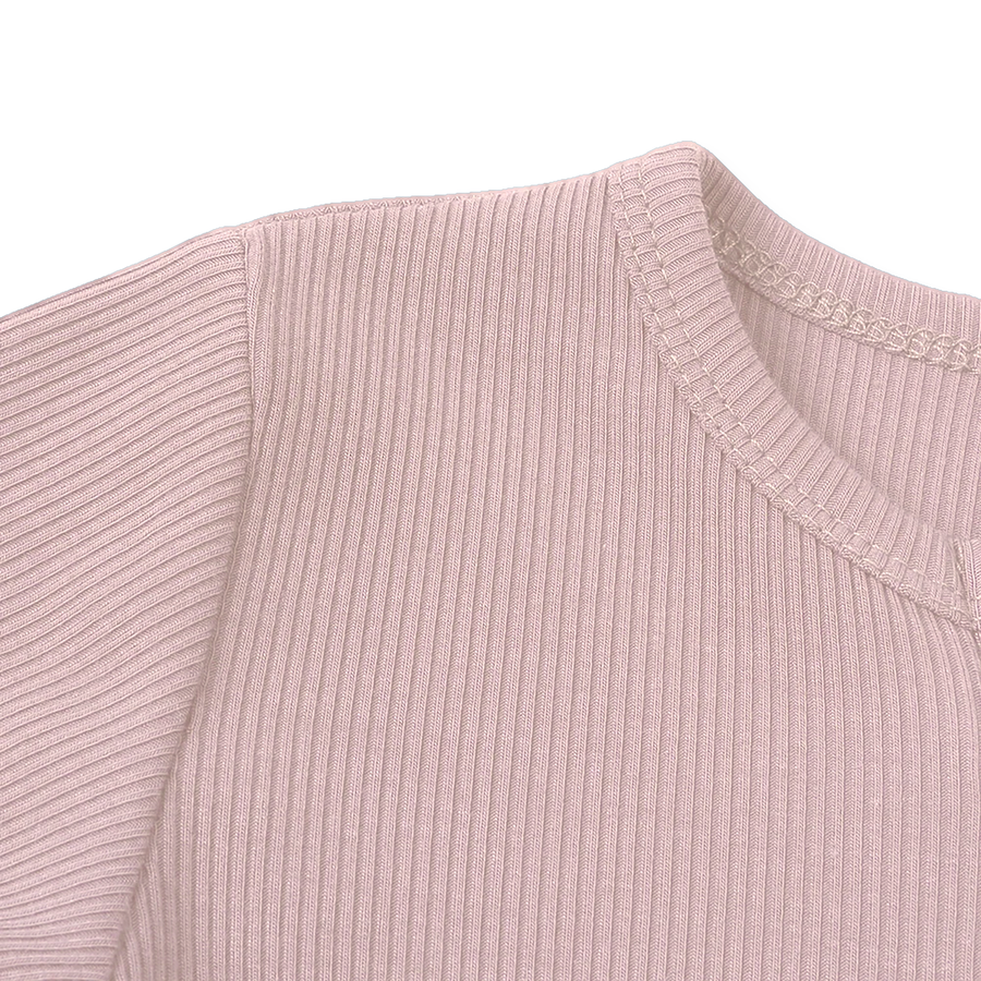 Ribbed Dusty Heavyweight Romper — Blush Pink — Neckline and seam detail — image 6