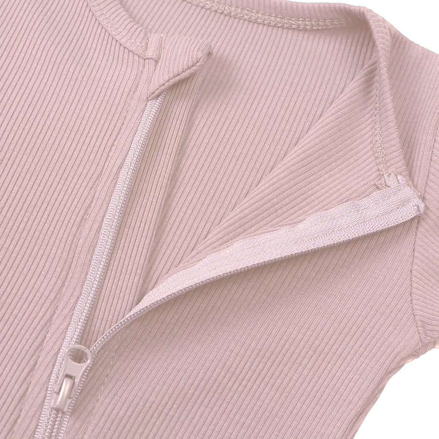 Ribbed Dusty Heavyweight Romper — Blush Pink — Zipper detail — image 3