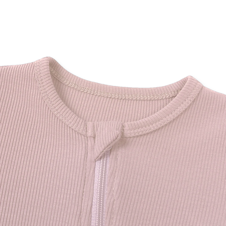 Ribbed Dusty Heavyweight Romper — Blush Pink — Zipper detail — image 4