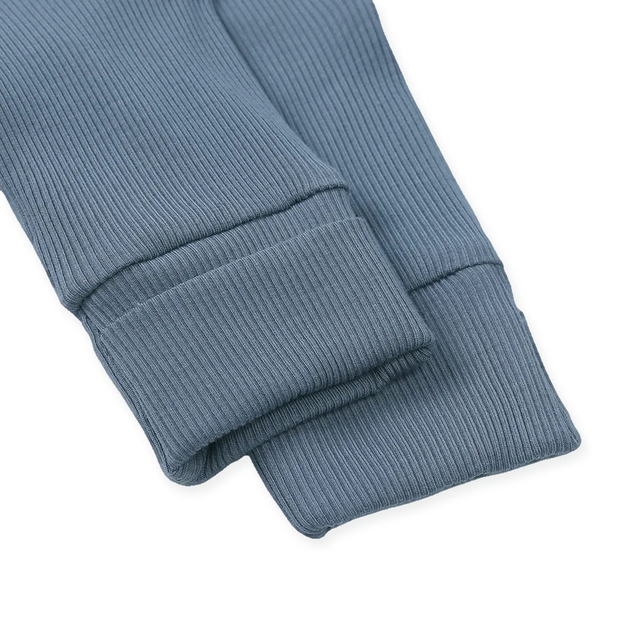 Ribbed Dusty Heavyweight Romper — Dusty Blue — Cuff and foot detail — image 7