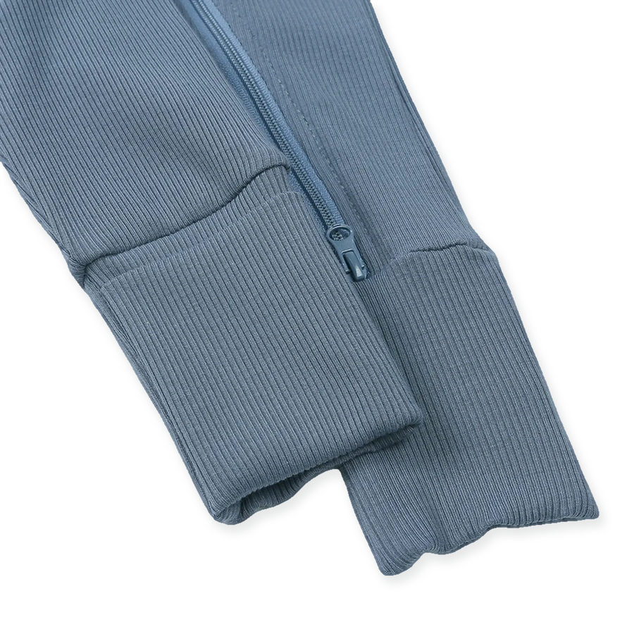 Ribbed Dusty Heavyweight Romper — Dusty Blue — Cuff and foot detail — image 9