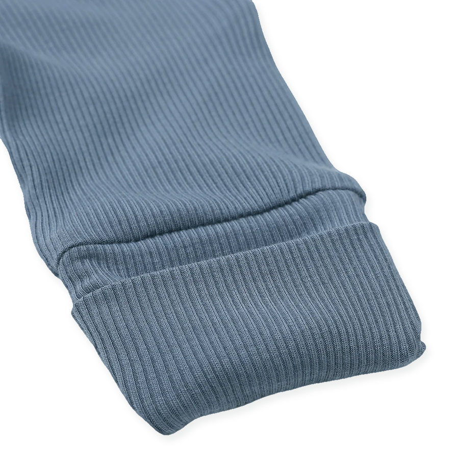 Ribbed Dusty Heavyweight Romper — Dusty Blue — Cuff and foot detail — image 8