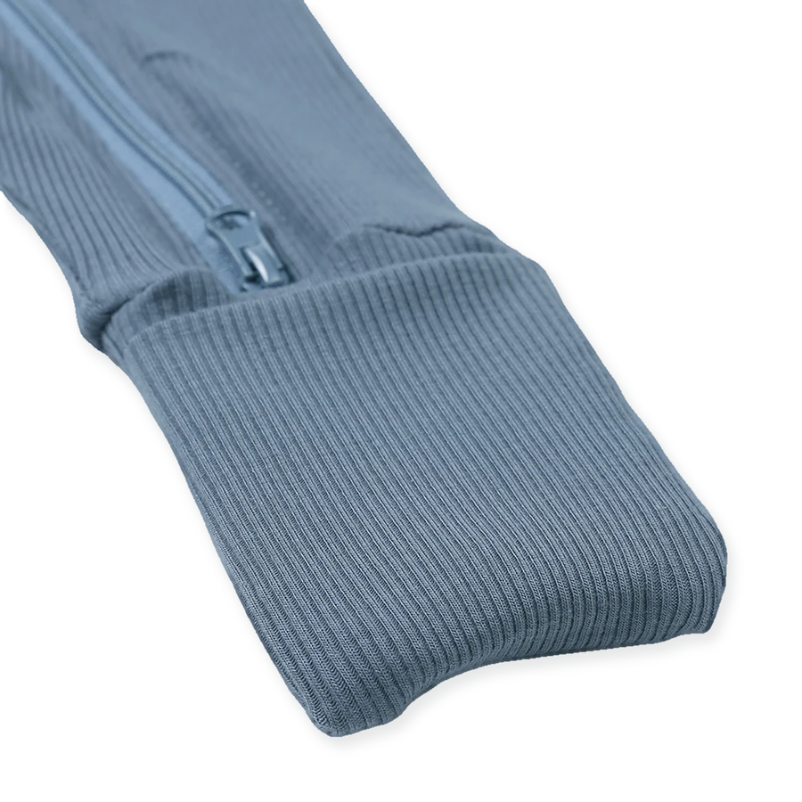 Ribbed Dusty Heavyweight Romper — Dusty Blue — Cuff and foot detail — image 10