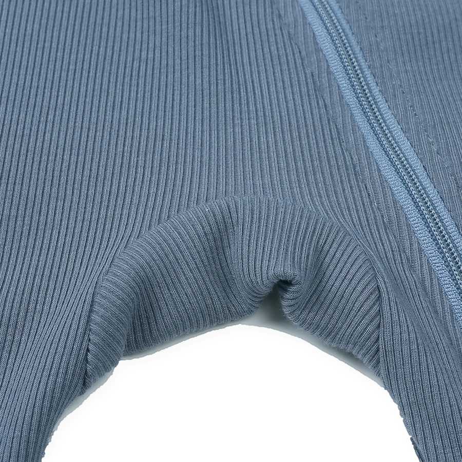 Ribbed Dusty Heavyweight Romper — Dusty Blue — Gusset and seam detail — image 11