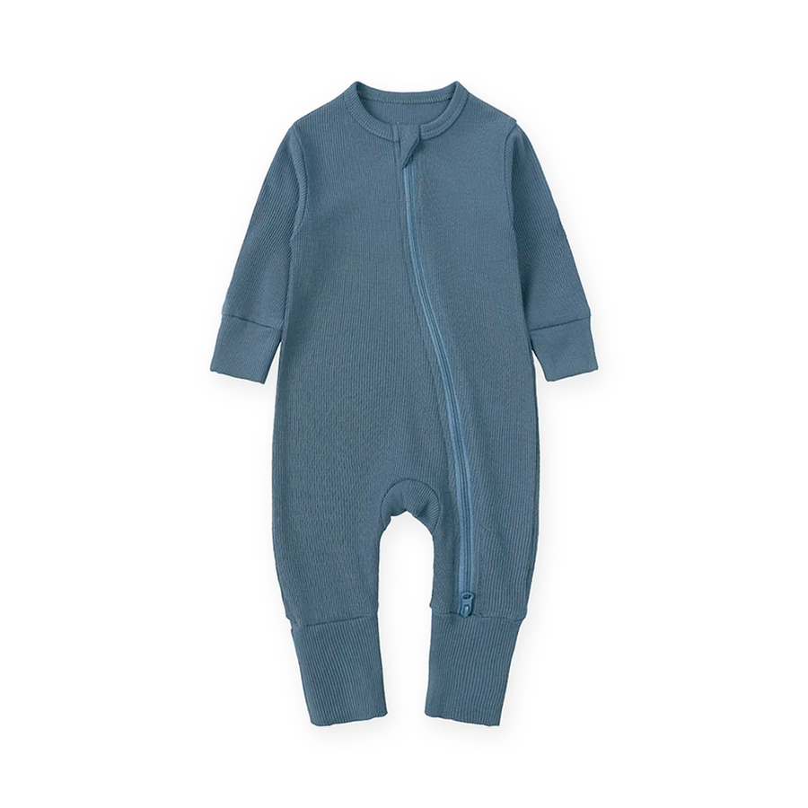 Ribbed Dusty Heavyweight Romper — Dusty Blue — Front view — image 1