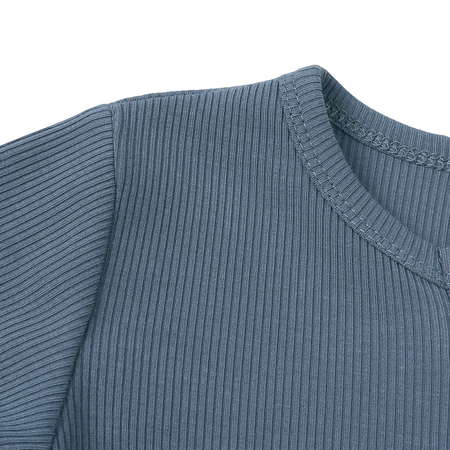 Ribbed Dusty Heavyweight Romper — Dusty Blue — Neckline and seam detail — image 6