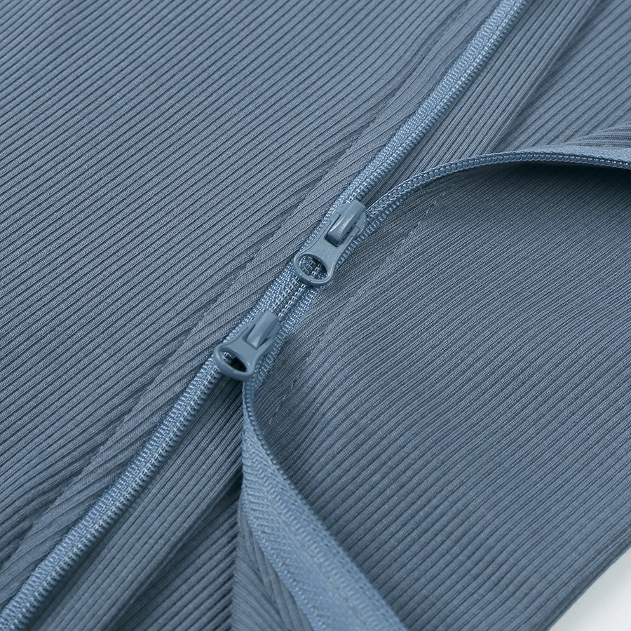 Ribbed Dusty Heavyweight Romper — Dusty Blue — Zipper detail — image 5