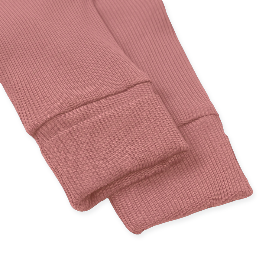 Ribbed Dusty Heavyweight Romper — Dusty Rose — Cuff and foot detail — image 7