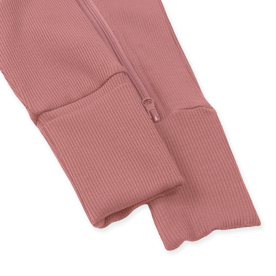 Ribbed Dusty Heavyweight Romper — Dusty Rose — Cuff and foot detail — image 9