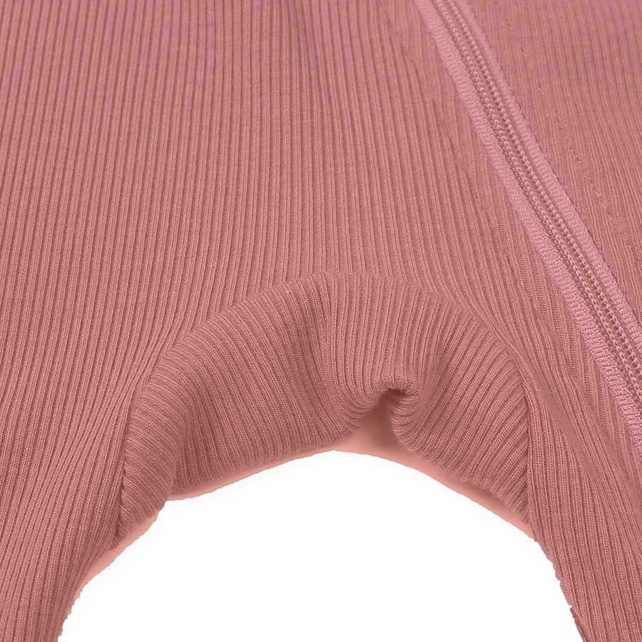 Ribbed Dusty Heavyweight Romper — Dusty Rose — Gusset and seam detail — image 11