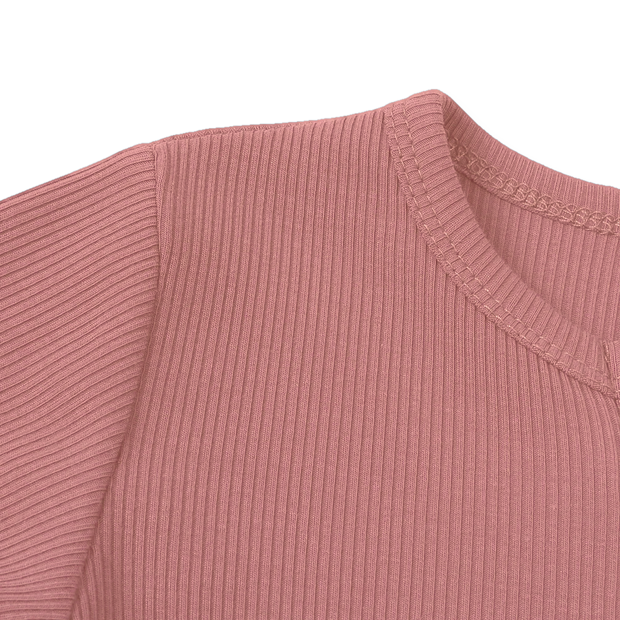 Ribbed Dusty Heavyweight Romper — Dusty Rose — Neckline and seam detail — image 6