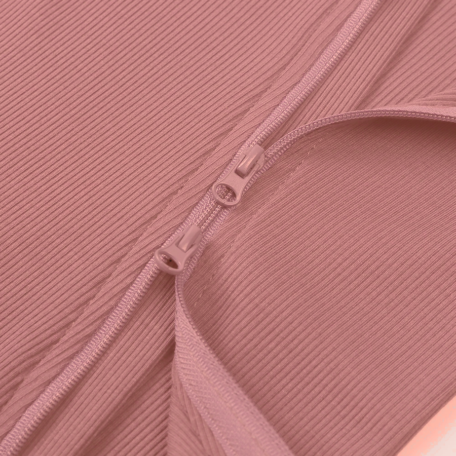 Ribbed Dusty Heavyweight Romper — Dusty Rose — Zipper detail — image 5