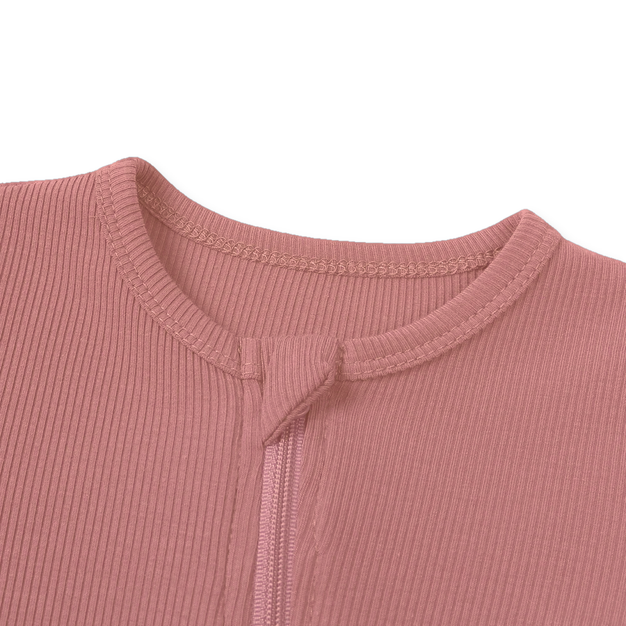 Ribbed Dusty Heavyweight Romper — Dusty Rose — Zipper detail — image 4