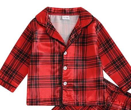 Kids’ Red Tartan Christmas Pajama Set — close-up detail 1
