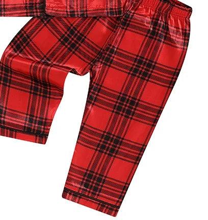 Kids’ Red Tartan Christmas Pajama Set — close-up detail 2