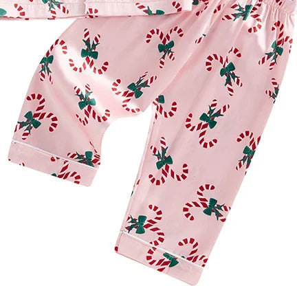Kids’ Pink Candy Cane Christmas Pajama Set — close-up detail 2