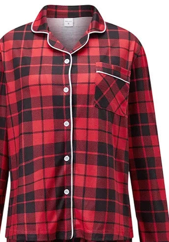 Cranberry & Black Plaid Family Christmas Pajamas — close-up detail 3