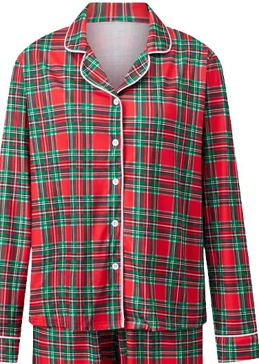 Bright Green Tartan Family Christmas Pajamas — close-up detail 3