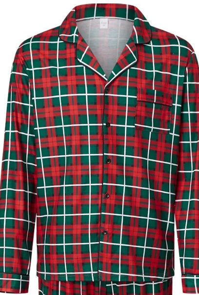 Pine Green Windowpane Plaid Family Christmas Pajamas — close-up detail 1