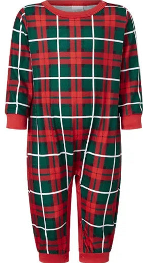 Pine Green Windowpane Plaid Family Christmas Pajamas — close-up detail 2