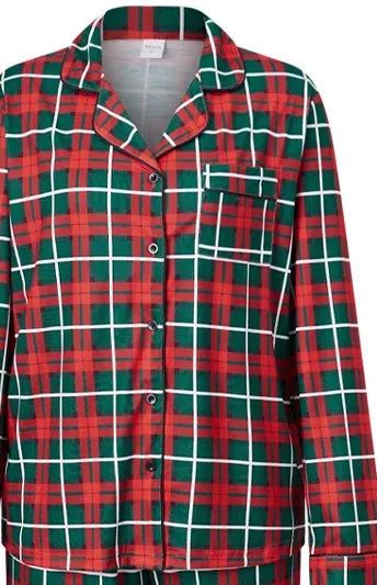 Pine Green Windowpane Plaid Family Christmas Pajamas — close-up detail 3